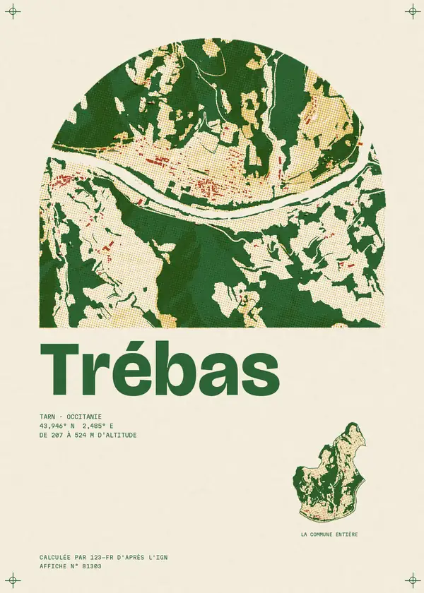 Affiche de Trébas, calculée par 123-fr d'après l'IGN