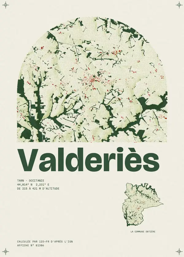 Affiche de Valderiès, calculée par 123-fr d'après l'IGN