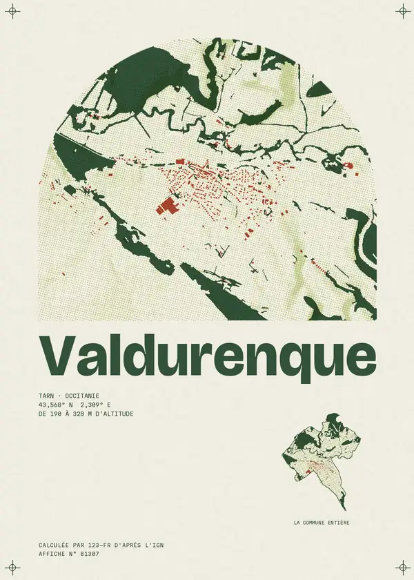 Affiche de Valdurenque, calculée par 123-fr d'après l'IGN