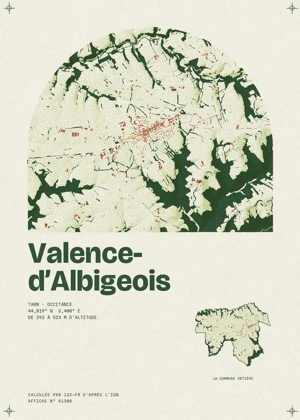 Affiche de Valence-d'Albigeois, calculée par 123-fr d'après l'IGN