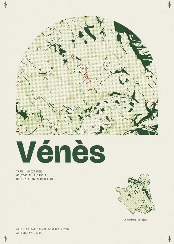 Affiche de Vénès, calculée par 123-fr d'après l'IGN