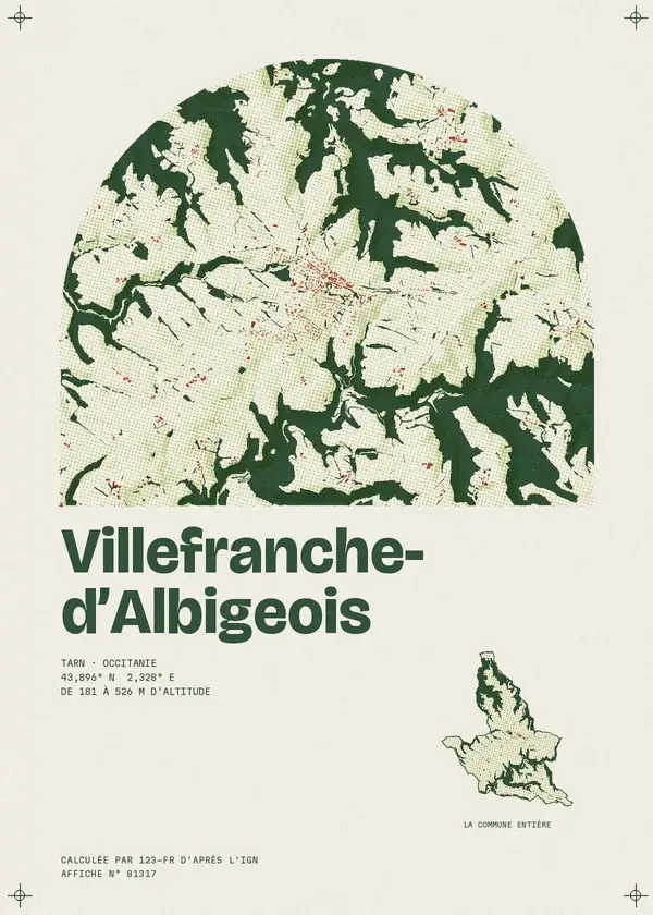 Affiche de Villefranche-d'Albigeois, calculée par 123-fr d'après l'IGN