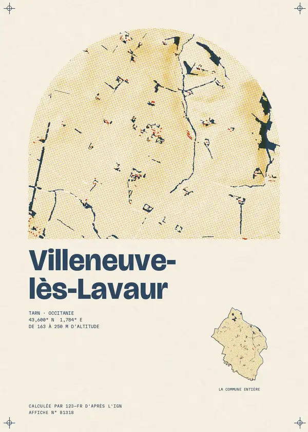 Affiche de Villeneuve-lès-Lavaur, calculée par 123-fr d'après l'IGN