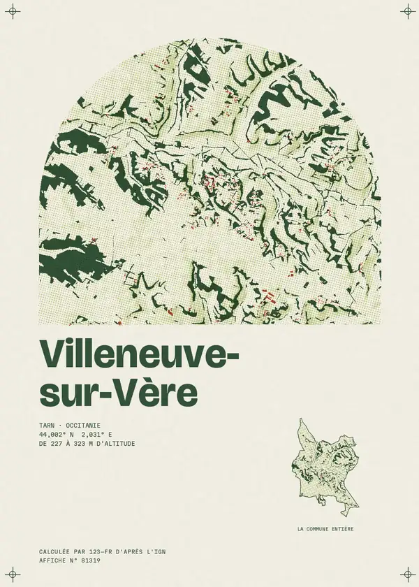 Affiche de Villeneuve-sur-Vère, calculée par 123-fr d'après l'IGN