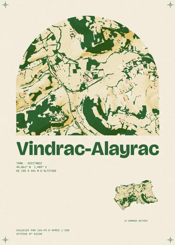 Affiche de Vindrac-Alayrac, calculée par 123-fr d'après l'IGN