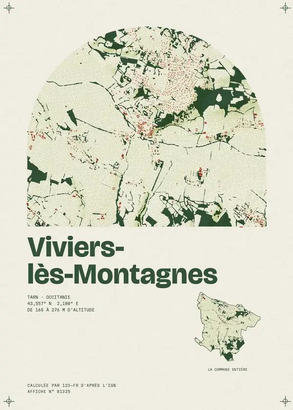 Affiche de Viviers-lès-Montagnes, calculée par 123-fr d'après l'IGN