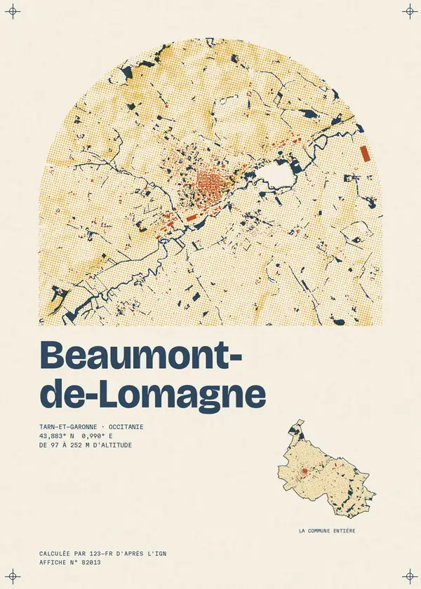 Affiche de Beaumont-de-Lomagne, calculée par 123-fr d'après l'IGN