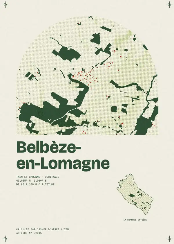 Affiche de Belbèze-en-Lomagne, calculée par 123-fr d'après l'IGN