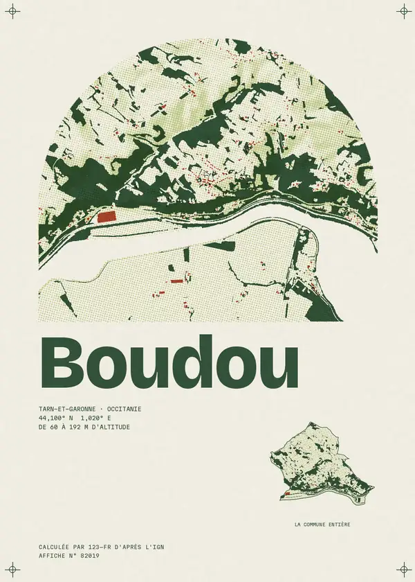 Affiche de Boudou, calculée par 123-fr d'après l'IGN