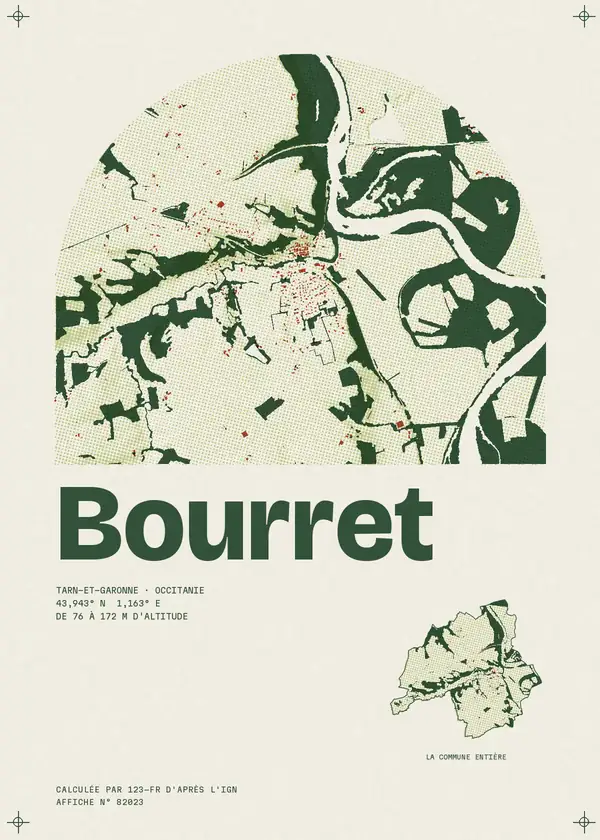 Affiche de Bourret, calculée par 123-fr d'après l'IGN