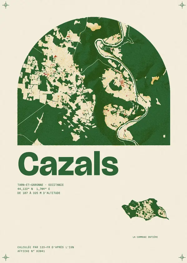 Affiche de Cazals, calculée par 123-fr d'après l'IGN