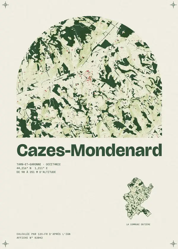 Affiche de Cazes-Mondenard, calculée par 123-fr d'après l'IGN