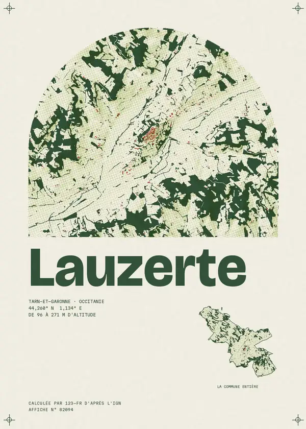 Affiche de Lauzerte, calculée par 123-fr d'après l'IGN