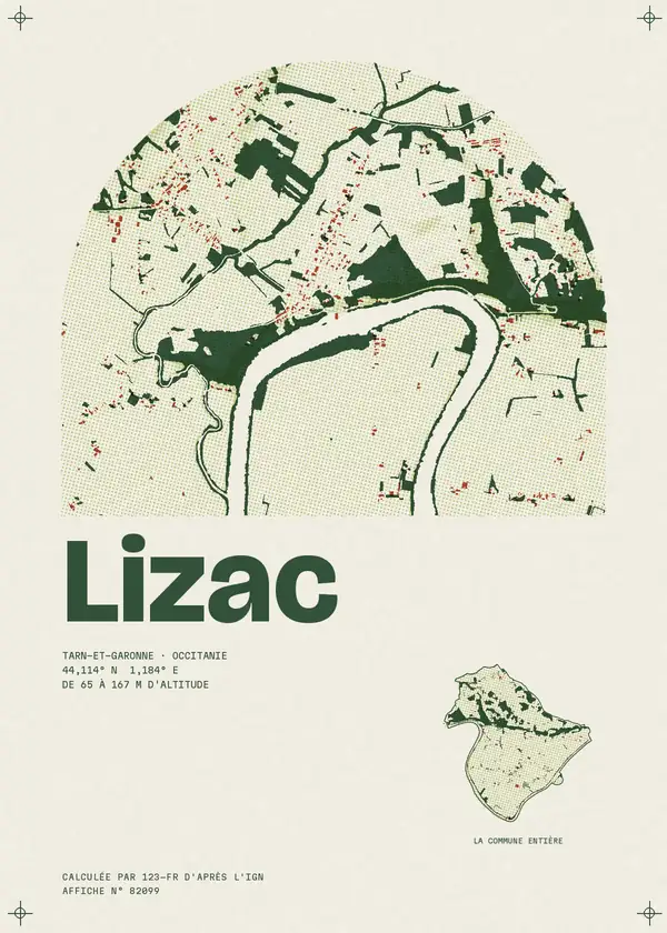 Affiche de Lizac, calculée par 123-fr d'après l'IGN