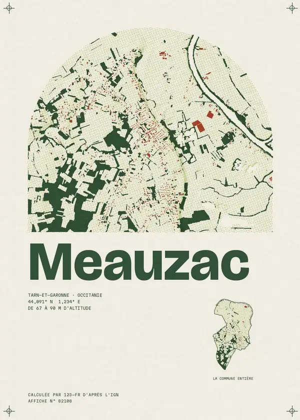 Affiche de Meauzac, calculée par 123-fr d'après l'IGN