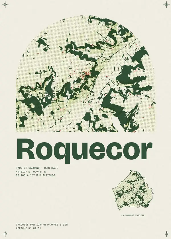 Affiche de Roquecor, calculée par 123-fr d'après l'IGN