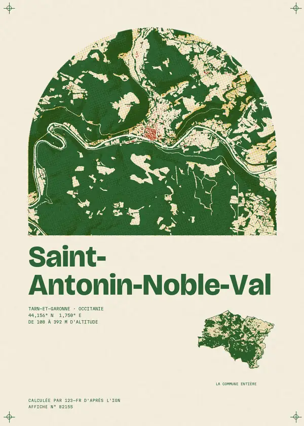 Affiche de Saint-Antonin-Noble-Val, calculée par 123-fr d'après l'IGN