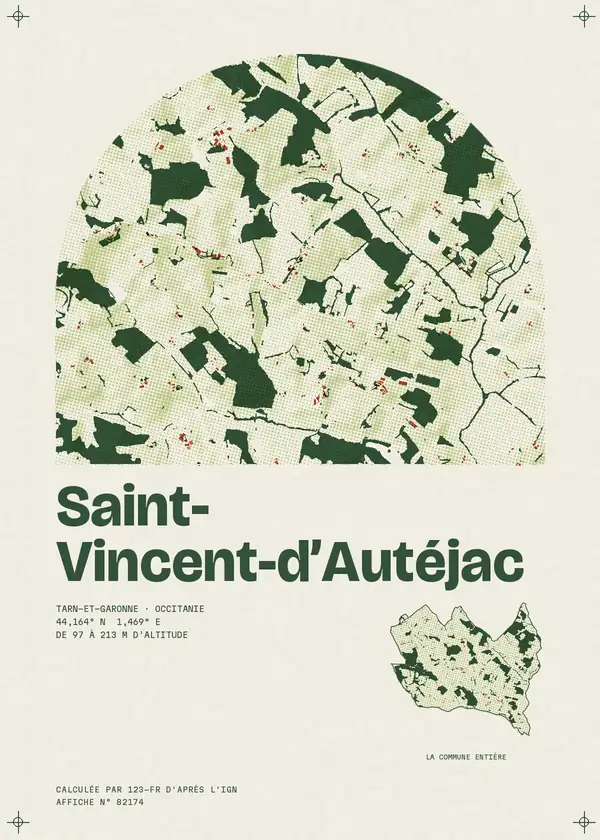 Affiche de Saint-Vincent-d'Autéjac, calculée par 123-fr d'après l'IGN