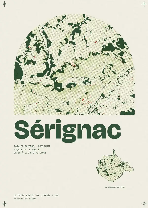 Affiche de Sérignac, calculée par 123-fr d'après l'IGN
