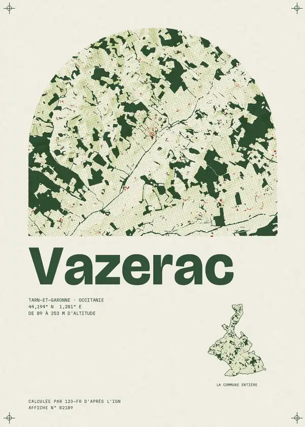 Affiche de Vazerac, calculée par 123-fr d'après l'IGN