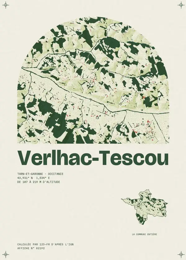 Affiche de Verlhac-Tescou, calculée par 123-fr d'après l'IGN
