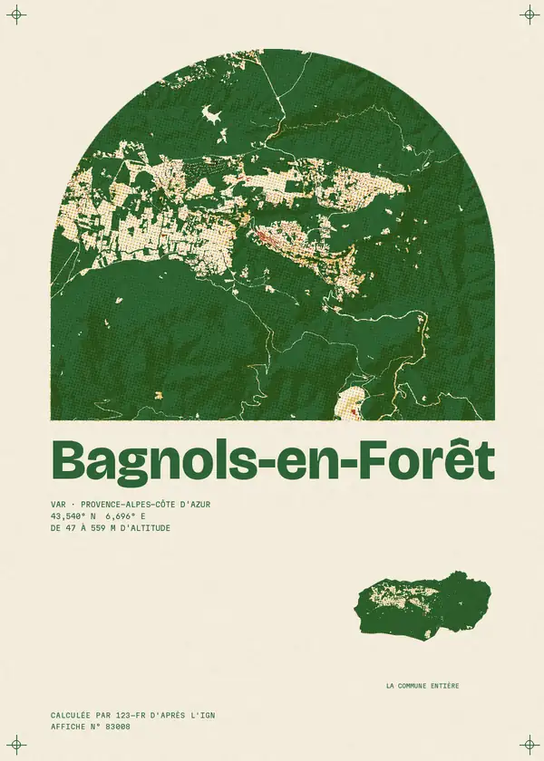 Affiche de Bagnols-en-Forêt, calculée par 123-fr d'après l'IGN
