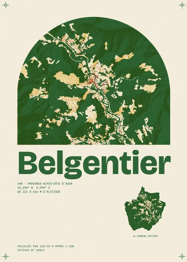 Affiche de Belgentier, calculée par 123-fr d'après l'IGN