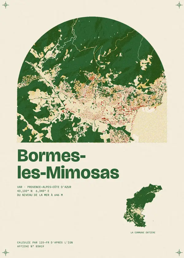 Affiche de Bormes-les-Mimosas, calculée par 123-fr d'après l'IGN