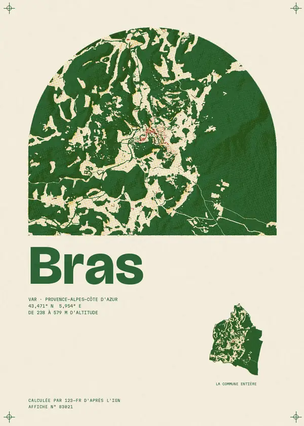 Affiche de Bras, calculée par 123-fr d'après l'IGN