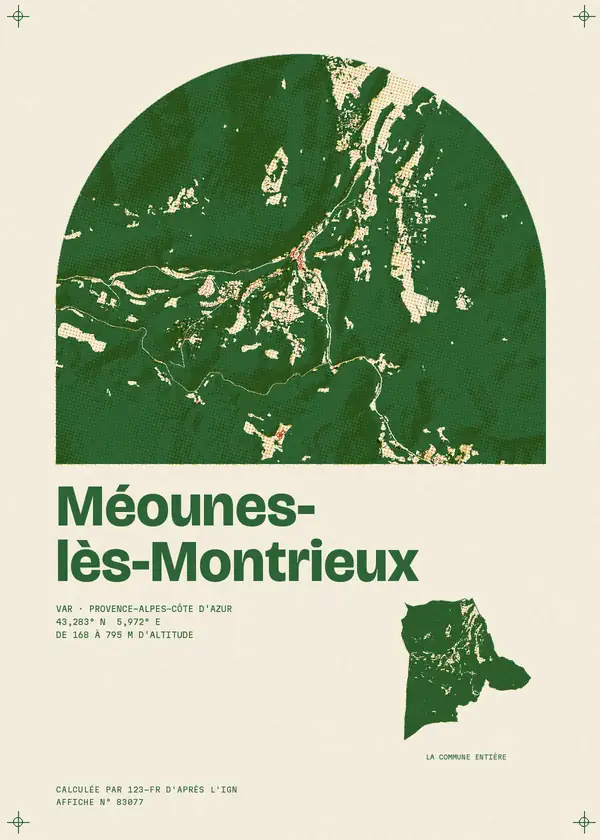 Affiche de Méounes-lès-Montrieux, calculée par 123-fr d'après l'IGN