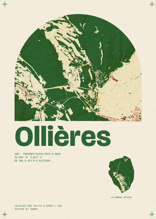 Affiche de Ollières, calculée par 123-fr d'après l'IGN