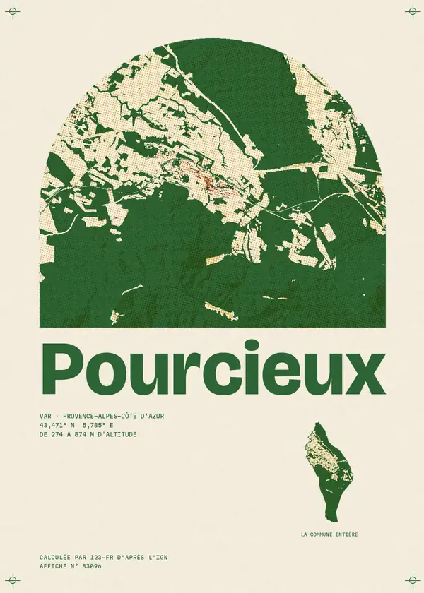 Affiche de Pourcieux, calculée par 123-fr d'après l'IGN