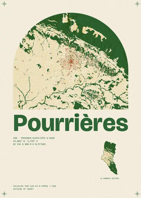 Affiche de Pourrières, calculée par 123-fr d'après l'IGN