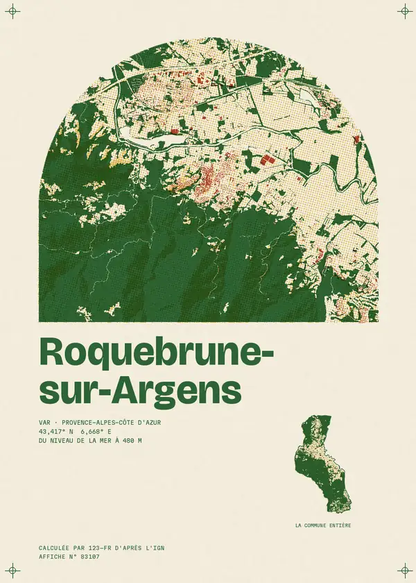 Affiche de Roquebrune-sur-Argens, calculée par 123-fr d'après l'IGN