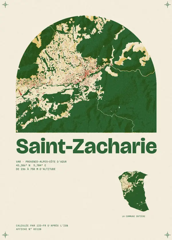 Affiche de Saint-Zacharie, calculée par 123-fr d'après l'IGN