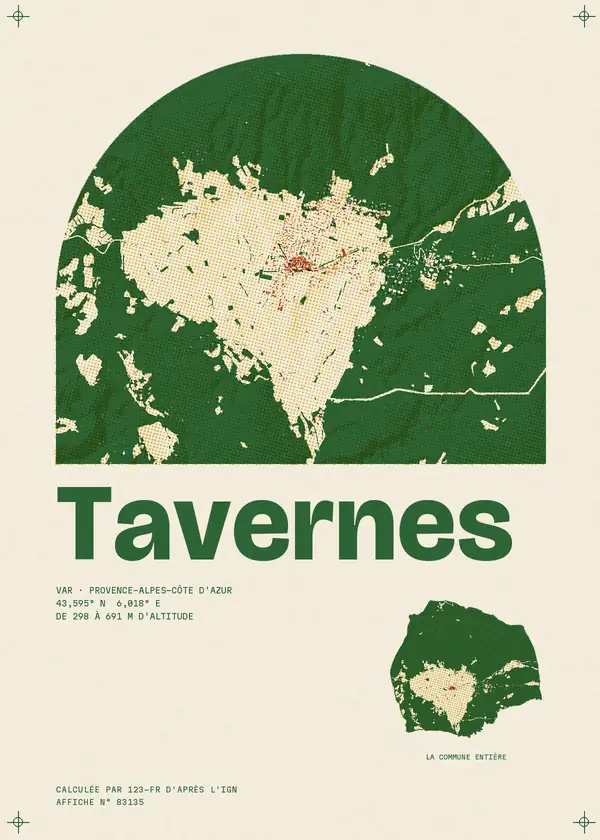 Affiche de Tavernes, calculée par 123-fr d'après l'IGN