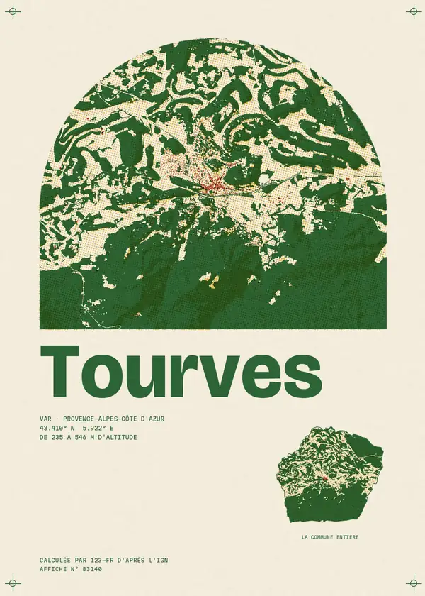 Affiche de Tourves, calculée par 123-fr d'après l'IGN