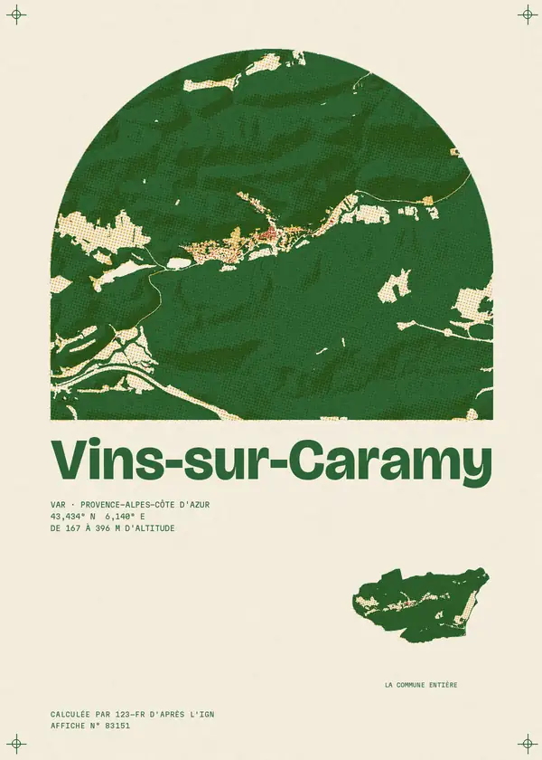 Affiche de Vins-sur-Caramy, calculée par 123-fr d'après l'IGN