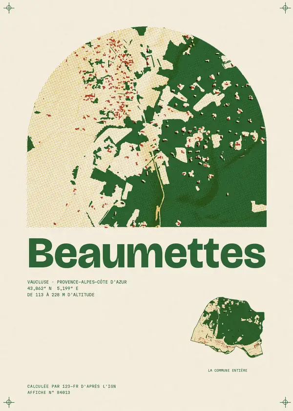 Affiche de Beaumettes, calculée par 123-fr d'après l'IGN