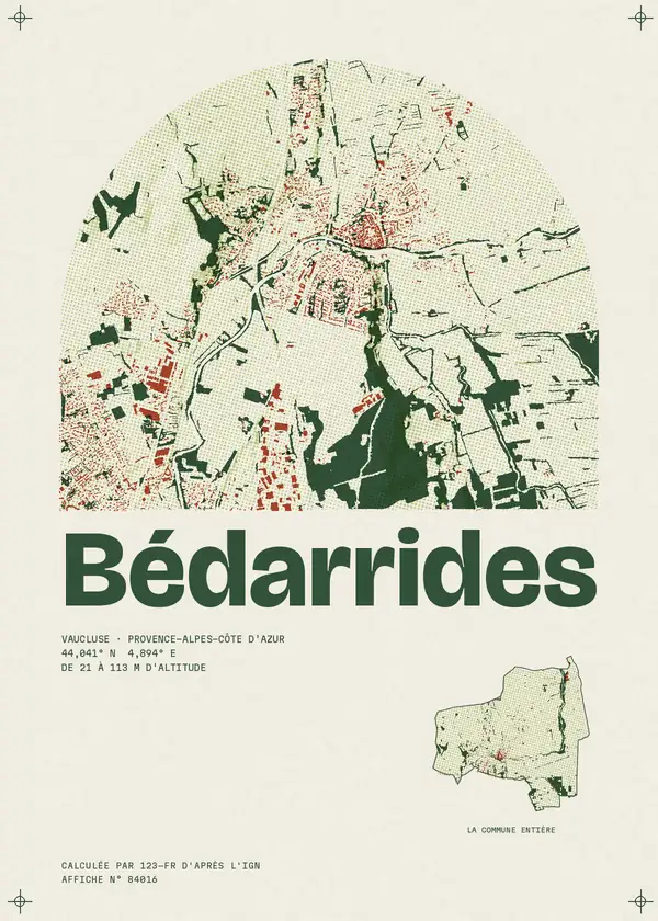 Affiche de Bédarrides, calculée par 123-fr d'après l'IGN