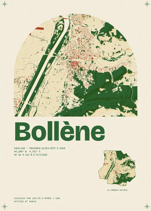 Affiche de Bollène, calculée par 123-fr d'après l'IGN