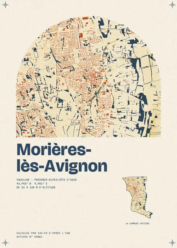 Affiche de Morières-lès-Avignon, calculée par 123-fr d'après l'IGN