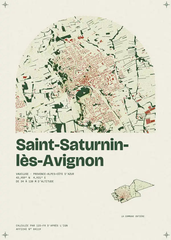 Affiche de Saint-Saturnin-lès-Avignon, calculée par 123-fr d'après l'IGN