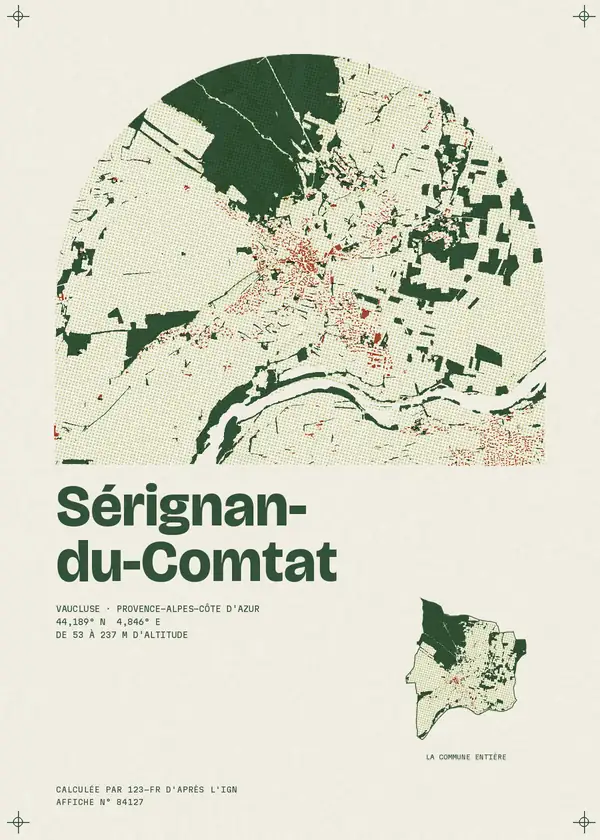 Affiche de Sérignan-du-Comtat, calculée par 123-fr d'après l'IGN