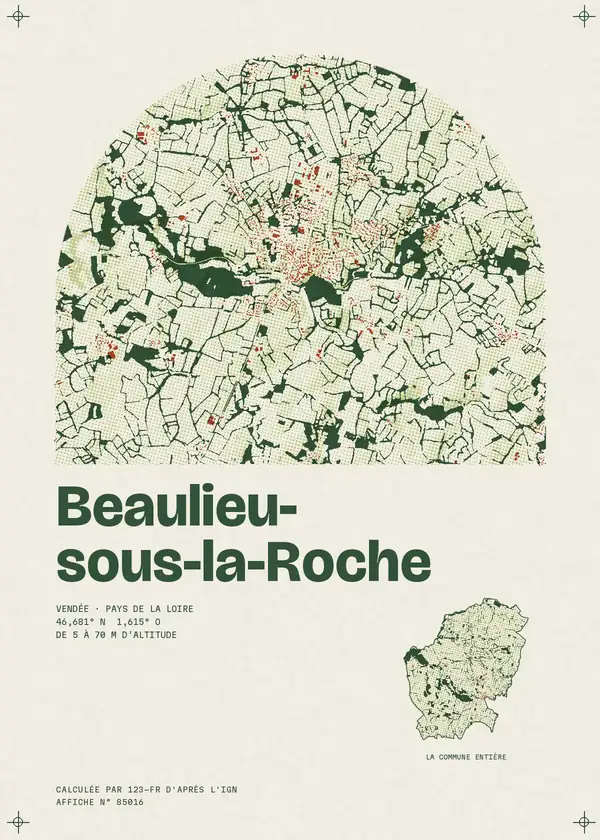 Affiche de Beaulieu-sous-la-Roche, calculée par 123-fr d'après l'IGN