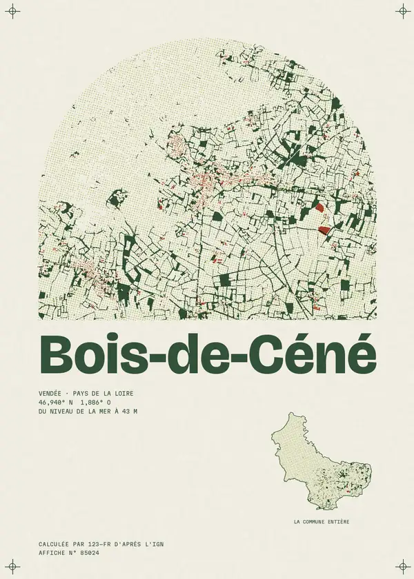 Affiche de Bois-de-Céné, calculée par 123-fr d'après l'IGN
