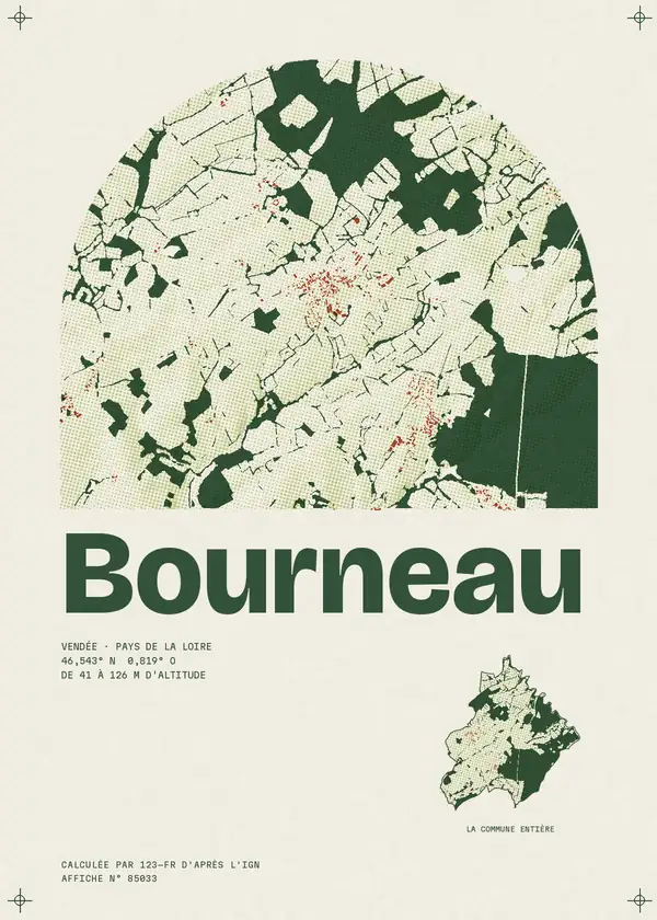 Affiche de Bourneau, calculée par 123-fr d'après l'IGN