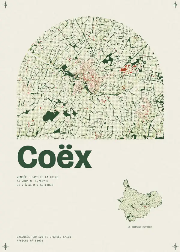 Affiche de Coëx, calculée par 123-fr d'après l'IGN
