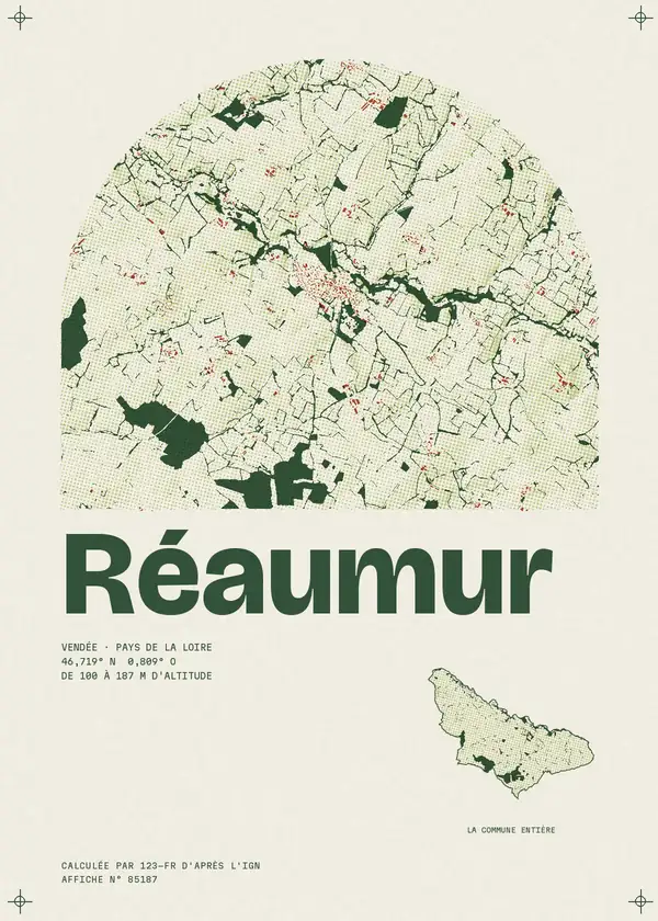 Affiche de Réaumur, calculée par 123-fr d'après l'IGN
