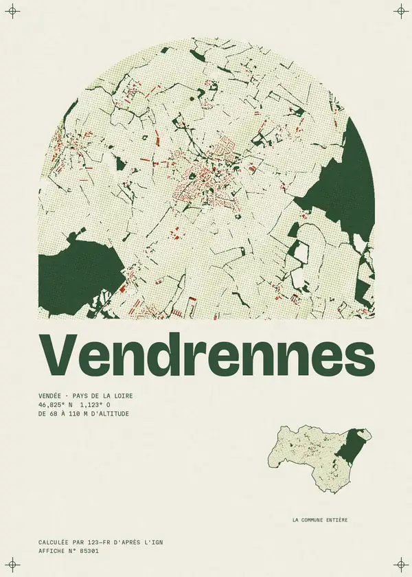 Affiche de Vendrennes, calculée par 123-fr d'après l'IGN